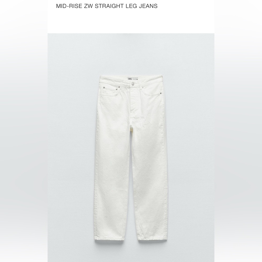 Zara Women’s White Jeans- Mid-rise ZW Straight Leg